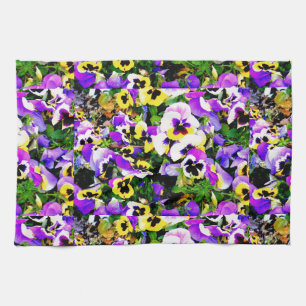 purple and yellow pansy flowers kitchen towel