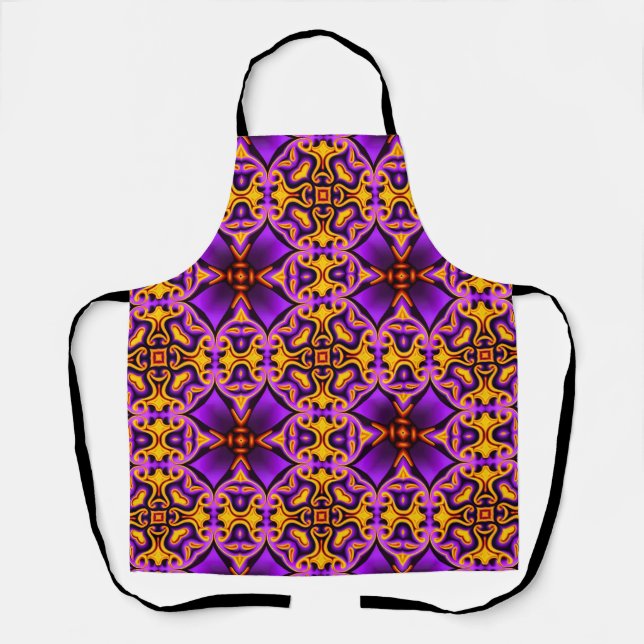 Purple and Yellow Patterned All-Over Print Apron (Front)