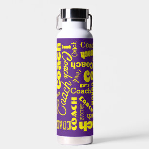 Purple and Yellow Personalized Coach Gift Name Art Water Bottle