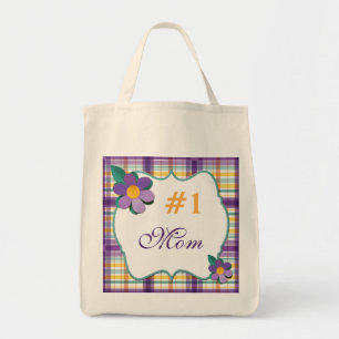Purple and Yellow Plaid #1 Mom Grocery Tote Bag