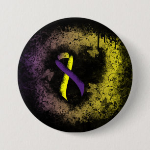 Purple and Yellow Ribbon Grunge Heart 3 Inch Round Button
