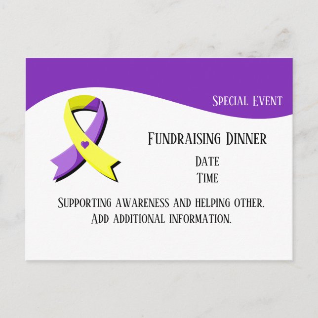 Purple and Yellow Ribbon Heart Postcard (Front)