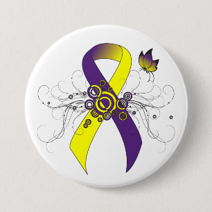 Purple and Yellow Ribbon with Butterfly 3 Inch Round Button