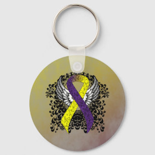 Purple and Yellow Ribbon with Wings Keychain