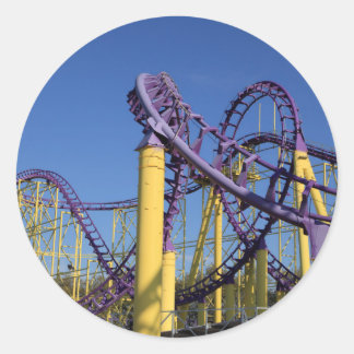 Purple and Yellow Roller Coaster Tracks Classic Round Sticker