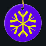Purple and Yellow Snowflake Ceramic Ornament<br><div class="desc">This purple ornament features a bright yellow snowflake on each side. Add text to this customizable ornament for that personal touch.</div>