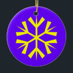 Purple and Yellow Snowflake Ceramic Ornament<br><div class="desc">This purple ornament features a bright yellow snowflake on each side. Add text to this customizable ornament for that personal touch.</div>