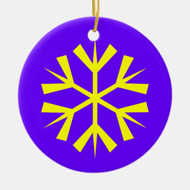 Purple and Yellow Snowflake Ceramic Ornament (Front)