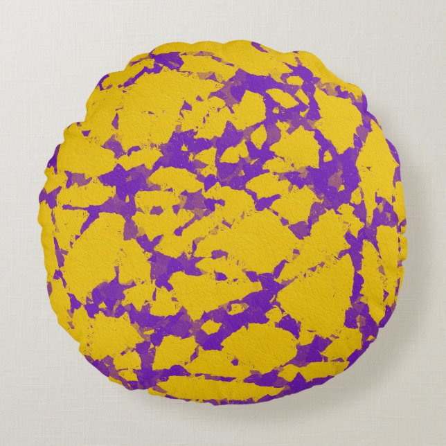 Purple and Yellow Tie Dye Round Pillow (Front)