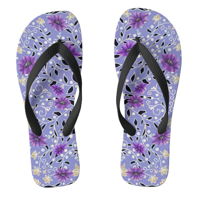 Purple and Yellow Trailing Flower Flip Flops (Footbed)