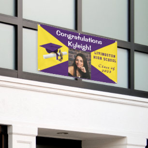 Purple and Yellow Vinyl Graduation Photo Banner
