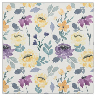 Purple and yellow watercolor flowers fabric