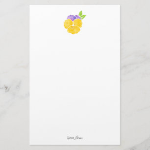 Purple and Yellow Watercolor Pansy Stationery