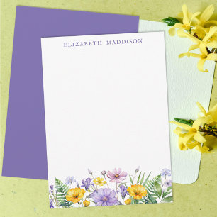 Purple and Yellow Watercolor Wildflowers Floral Card