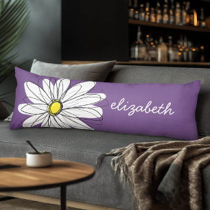 Purple and Yellow Whimsical Daisy Custom Text Body Pillow
