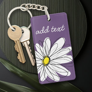Purple and Yellow Whimsical Daisy Custom Text Keychain