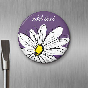Purple and Yellow Whimsical Daisy Custom Text Magnet