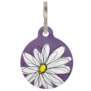 Purple and Yellow Whimsical Daisy Custom Text Pet Tag