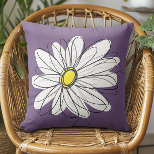Purple and Yellow Whimsical Daisy Custom Text Throw Pillow