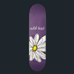 Purple and Yellow Whimsical Daisy Script Text Skateboard<br><div class="desc">A zen and whimsical,  hipster piece of art. You can add a name,  monogram or other custom text. If you need to move the art around,  click on the customize button to make changes.</div>