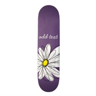 Purple and Yellow Whimsical Daisy Script Text Skateboard