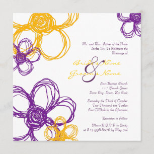 Purple and Yellow Wild Flowers Wedding Invitation