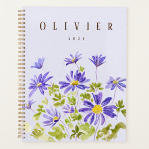 purple anemone blanda Watercolor hand painted  Planner
