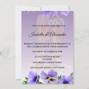 Purple Anemone Champagne Glasses Wedding Invitatio Invitation