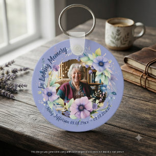 Purple Anemone Floral Memorial Photo Keepsake Keychain