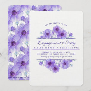 Purple anemone floral watercolor engagement invitation