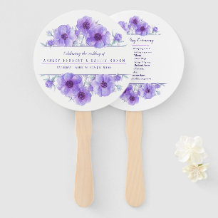 Purple anemone flower art ceremony wedding fans