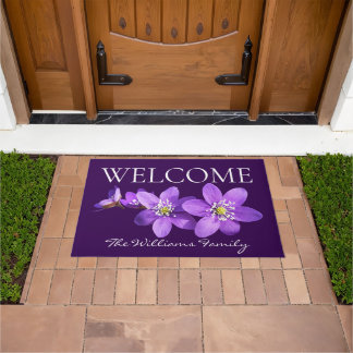 Purple Anemone Flowers Family Name Welcome Doormat