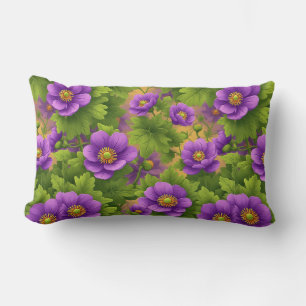 Purple Anemone Flowers Pattern Lumbar Pillow