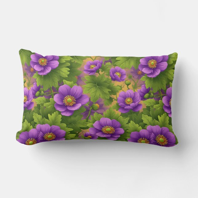 Purple Anemone Flowers Pattern Lumbar Pillow (Front)