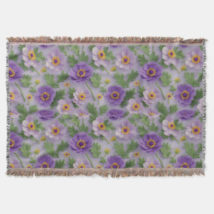 Purple Anemone Flowers Pattern Throw Blanket