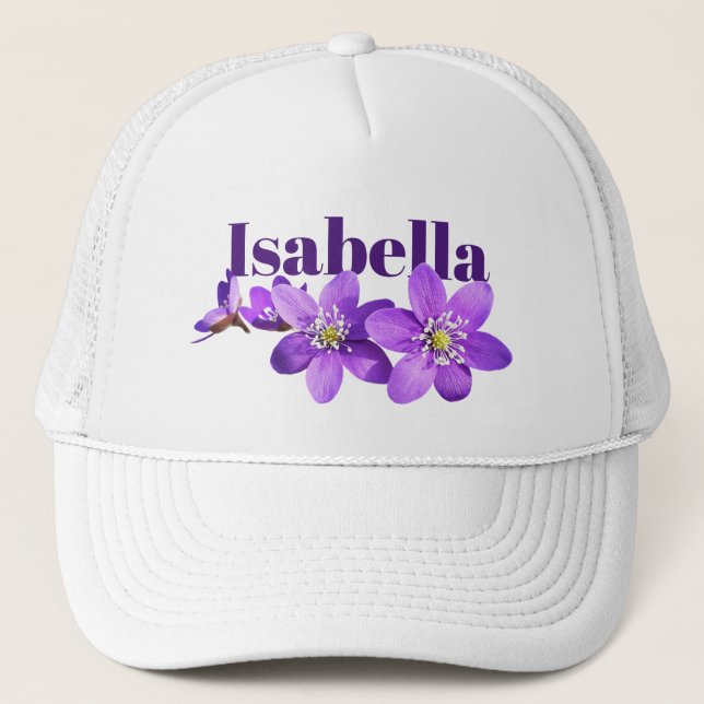 Purple Anemone Flowers with Name Trucker Hat (Front)