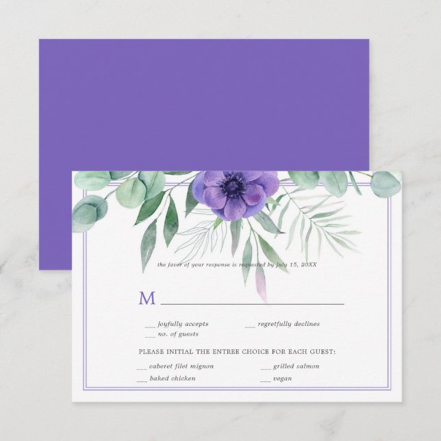 Purple Anemone Greenery Border RSVP (Front/Back)
