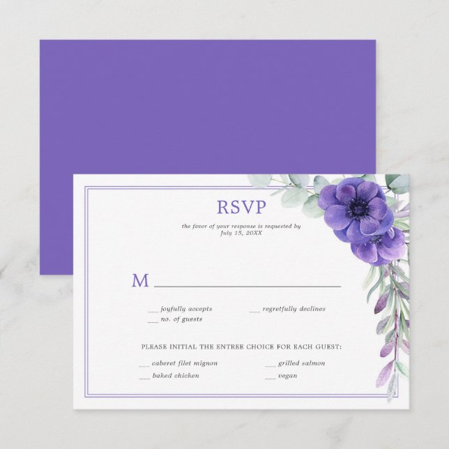 Purple Anemone Greenery Double Frame RSVP (Front/Back)