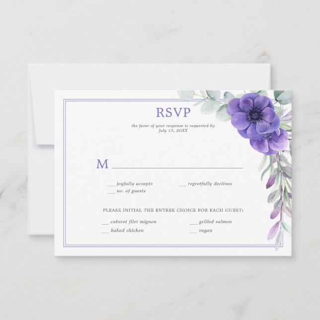 Purple Anemone Greenery Double Frame RSVP Invitation (Front)