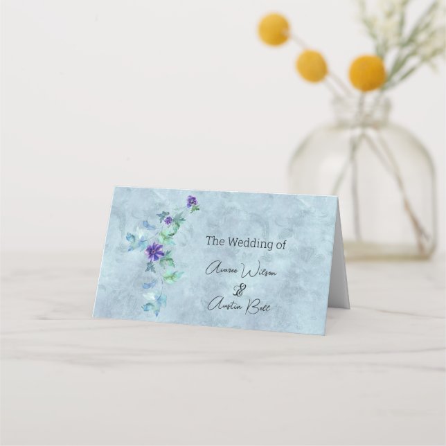 Purple Anemones and Greenery Name Place Card (Front)