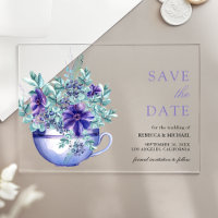 Purple Anemones Tea Cup Wedding Save the Date