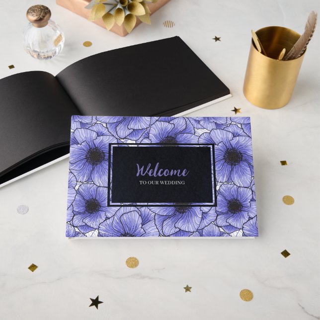 Purple Anemones Wildflower G602 Guest Book (Front Open)