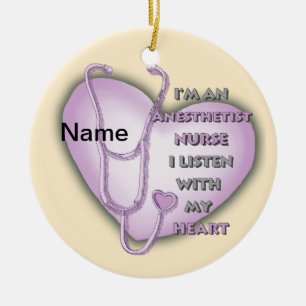 Purple Anesthetist Nurse Heart Ceramic Ornament
