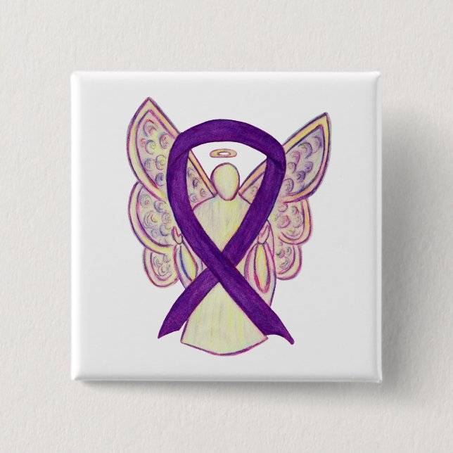 Purple Angel Awareness Ribbon Custom Art Pins (Front)