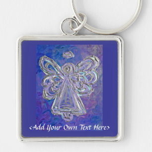 Purple Angel Silver Wings Keychain Customized Text