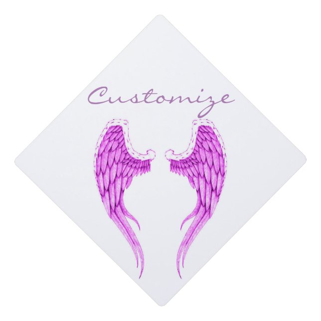 Purple angel wings white Thunder_Cove Graduation Cap Topper (Front)