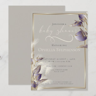 Purple Anthurium Floral Pampas Grass Invitation
