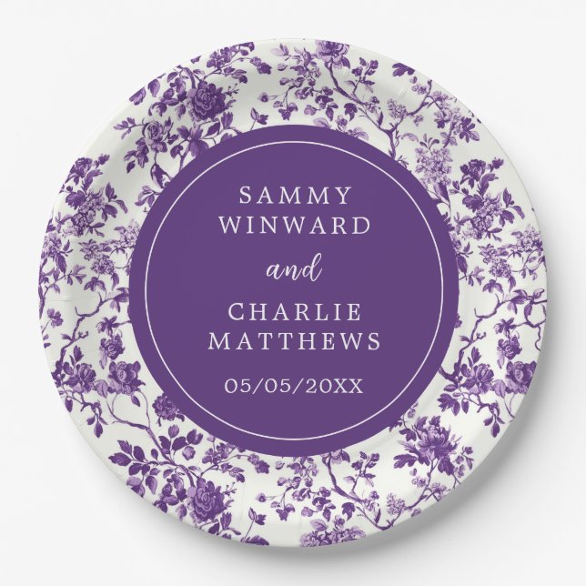 Purple Antique Chinoiserie Wedding Paper Plate (Front)