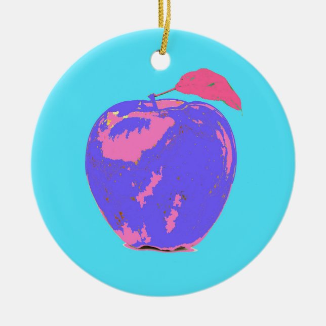 Purple Apple Pop Art Ceramic Ornament (Front)