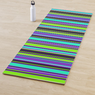 Purple, Aqua, and Chartreuse Striped Yoga Mat